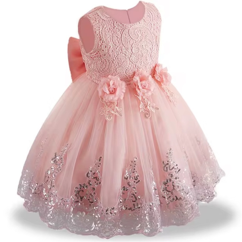 Elegant Pink Lace Flower Girl Dress
